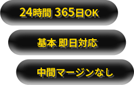 24時間365日OK・基本即日対応・中間マージンなし